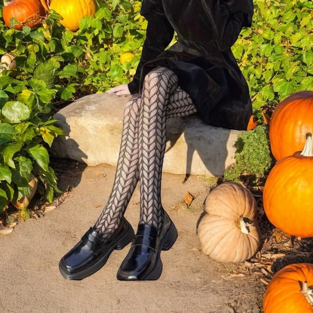 Black Fishnet High Waist Hollow Out Mesh Pantyhose One Size‎